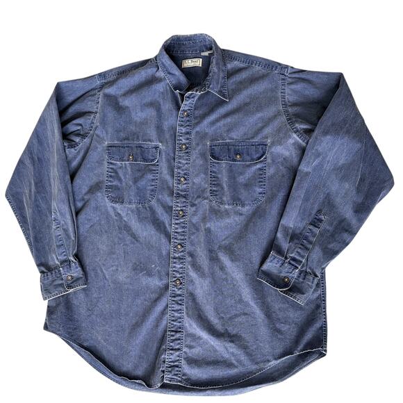 VTG L.L. Bean Denim Button-Up Shirt Plainsmen XL Western Ranch Wear Made in USA - Picture 1 of 9